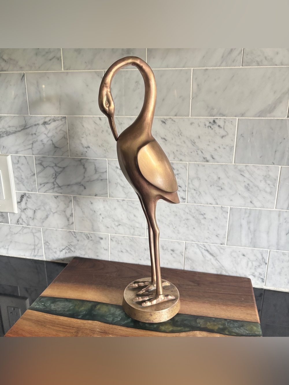 Vintage Large 14.5” Mid Century Brass Crane Figurine Statue